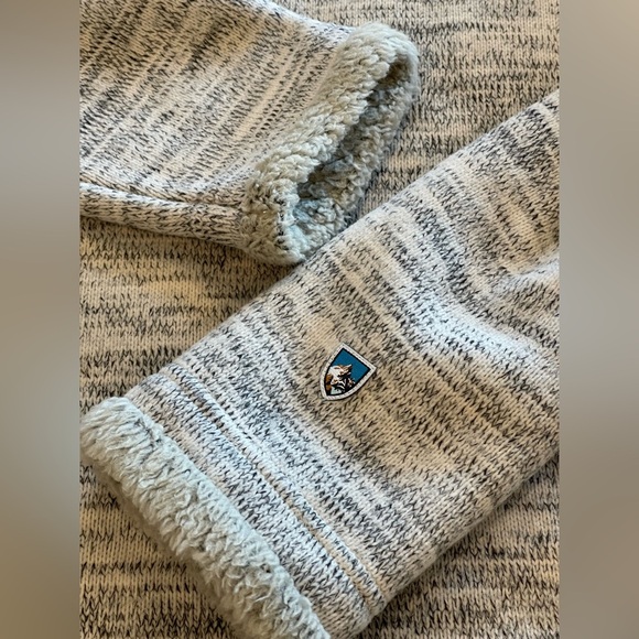 Kuhl Women’s Alaska Quarter-Zip Pullover, Faux Shearling Trim, Gray/Cream, Sz L - Picture 13 of 16